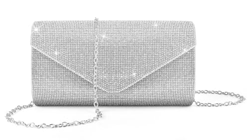 PACETAP Clutch-Geldbörse mit Strasssteinen für Damen, glitzernde Abendtaschen, Handtasche für 1920er-Jahre-Party, Hochzeit, Verlobung, Abschlussball, Strass Silber von PACETAP