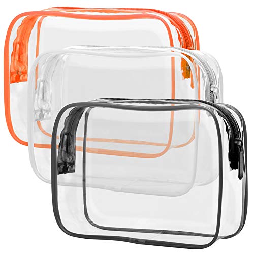 Transparente Kulturbeutel, Packism 3 Stück, TSA-zugelassene Kulturbeutel, Quart-Größe, Reise-Make-up-Kosmetiktasche für Damen und Herren, Handgepäcktasche für Flughafen, Orange, 3 Pack von Packism