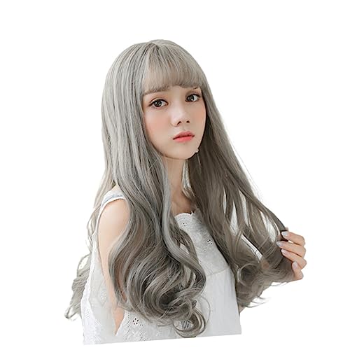 1 Stück Damen Perücke mit Langen und Fransigem Graue Haarverlängerung für Partys Cosplay Atmungsaktivem Material Realistisch und Komfortabel von PACKOVE