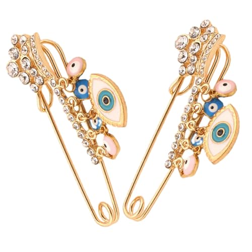 PACKOVE 2 Stück Auge Brosche mit Kette Anstecknadel für Frauen Schmuck für Rucksäcke Türkische Augen Brosche Ästhetische Broschennadel Hängende Quastenbrosche von PACKOVE