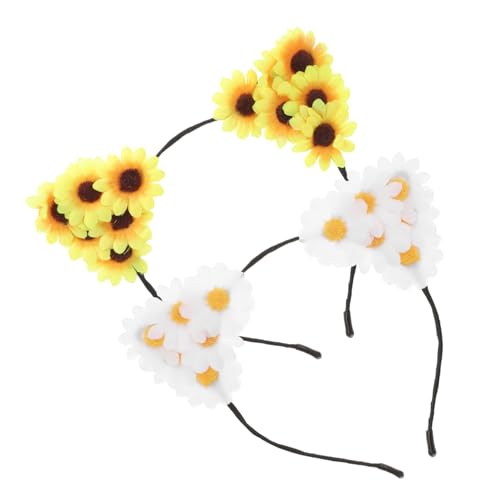 2Stücke Katzenohr Haarreifen mit Blumenmuster Dekorative Haaraccessoires für Frauen für Partys Feiertage Fotoshootings Gelb Weiß von PACKOVE