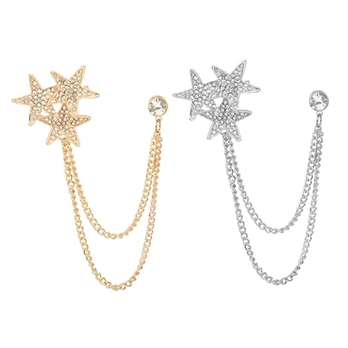 2Stücke Personalisierte Stern Brosche Pin Kette für Frauen Schmuck Anstecker für Anzug Hemd für Partys Besondere Anlässe von PACKOVE