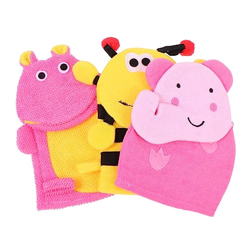 3 Stück Tierform Waschhandschuhe Kuschelige Badewäsche für Kleinkinder Sanfte Peeling für Junge Mädchen und Kleinkinder Spaß Beim von PACKOVE
