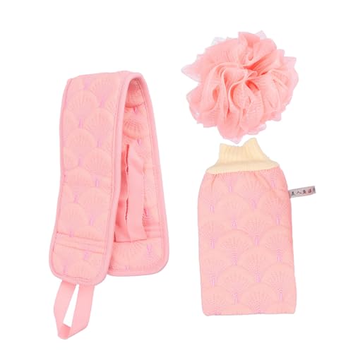PACKOVE 1 Badetuch Set Handschuhe Lang Peeling Schwamm Bade Duschball Rückenreibetuch Duschtuch Rückenziehtuch Duschstreifen Badegurt Handtuch Badeball Rosa Viskose von PACKOVE