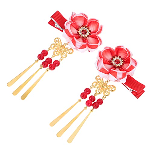 PACKOVE 1 Paar Blumenglocken Haarzubehör klein Haarnadeln Blumenclips für Haarschmuck Haarklammern Barrettes Haarklemme Quaste Haarspange Bettwäsche aus Baumwolle rot von PACKOVE