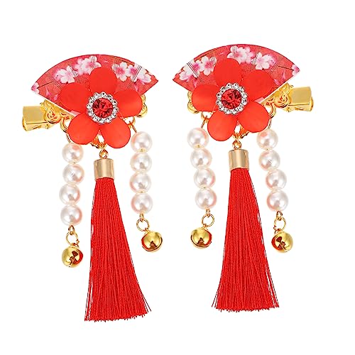 PACKOVE 1 Paar Floral Haarspange für Mädchen Entenschnabel Haarpin mit Quasten und Perlen für Traditionelle Kleider Schulzeremonien und Kinderpflege von PACKOVE