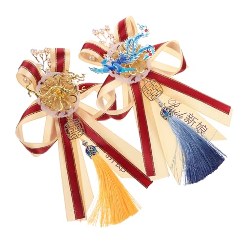 PACKOVE 1 Paar Hochzeitskorsage hochzeitslaken wedlock Strassbrosche Accessoire zum Verkleiden der Hochzeit Weihnachtsband Schleife Brosche mit chinesischem Motiv Hochzeit Braut Brosche von PACKOVE