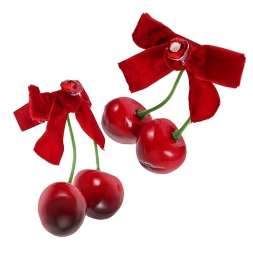 PACKOVE Haarspange Mit Schleife Und Obstkirsche 1 Paar Kirschhaarnadel Kawaii-haarspangen Rotes Weiches Tuch Vielseitiges Styling Für Mädchen von PACKOVE
