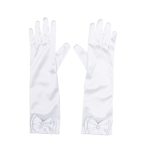 PACKOVE Satin Weiße Handschuhe Lang Für Blumenmaedchen Mit Schleife Einheitsgröße Passend Zu Kinderkleid Für Hochzeit Abendparty von PACKOVE
