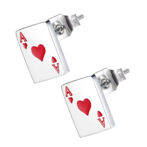 PACKOVE 1 Paar Poker-ohrringe Ohrringe Für Frauen Herzohrringe Poker-ohr-schmuck Pik-ohrstecker Mädchen Ohrringe Ohrschmuck Rot Stahl Jahrgang Fräulein Ohrentropfen von PACKOVE