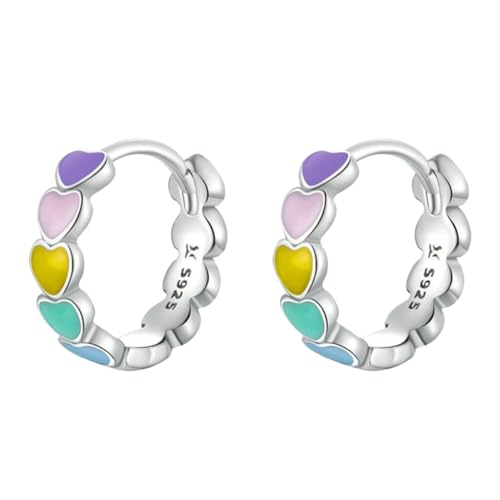 PACKOVE Herz Ohrringe für Frauen Regenbogenfarbe Ohrstecker 925 Sterling Silber Retro Ohrschmuck Chic Ohranhänger für Party und Alltag von PACKOVE