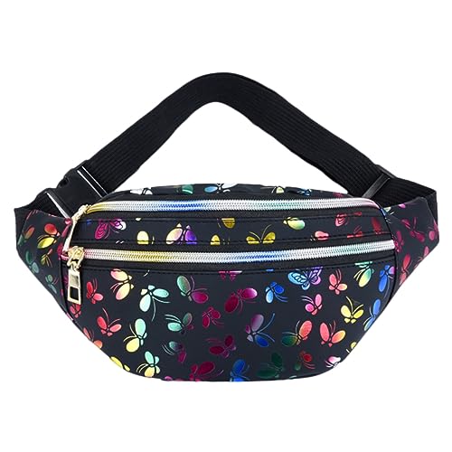 PACKOVE Schwarze Pu-gürteltasche Damen Brusttasche Umhängetasche Telefontasche Aufbewahrungstasche Mit Schmetterlingsmuster von PACKOVE