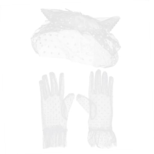 PACKOVE 1 Satz Handschuhe Topper-Set elegant light Fascinator- Stirnband kurze Spitzenhandschuhe Satinhaube Haarnadel stylischer Hut und Handschuhe Dame Handschuhe fein schmücken Zubehör von PACKOVE