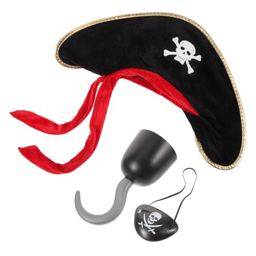 PACKOVE 1 Satz Kapitän Kostüm Mützen Kapitänskostümmützen Piratenkostüm Stirnband-Set Hüte Cosplay-Augenklappen Piraten-Cosplay-Kostüm Abschlussball Haken Kleidungsstücke Suite Zubehör von PACKOVE