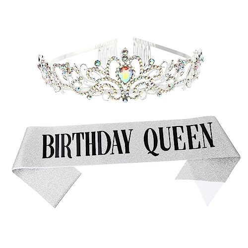 PACKOVE 1 Satz Krone und Schärpe Set für Geburtstagsfeiern Tiara mit Silberner Queen Schärpe Teiliges Party Zubehör für Unvergessliche Feier Leicht Tragbar und Glamourös von PACKOVE