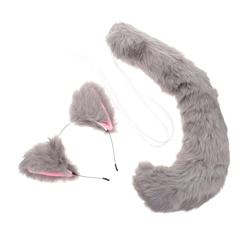 PACKOVE 1 Satz Stirnband Mit Katzenohren Tierkostümschwänze Katze Anime Stirnbänder Wolfsohren Und -schwanz Halloween-cosplay-katze-stirnband Kätzchen Kind K Kaninchenfellstoff Kleidung von PACKOVE