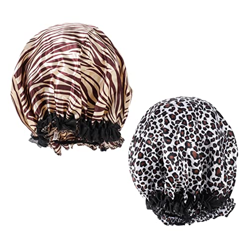 1 Stück Satin Schlafhaube für Damen Atmungsaktive Haarkappe mit Spitzenrand Zebra Leopardenmuster für Nachtgebrauch von PACKOVE