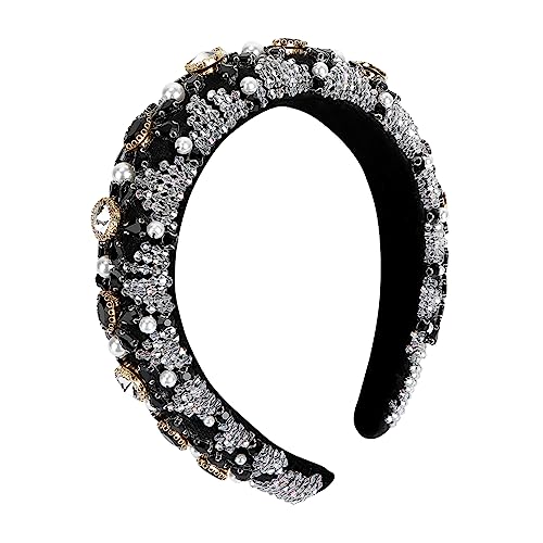 PACKOVE 1 Stück Stirnband Mit Kristallperlen Verzierte Stirnbänder Für Damen Trendy Verschönert Strasssteine Hochzeit Stirnband Strass-kopfschmuck Haarband Bands Sockel Black Goldener Samt von PACKOVE