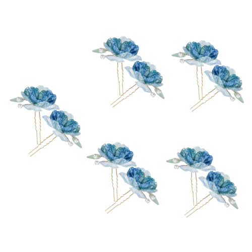 PACKOVE 10 Stk Blaue Blumenhaargabel Lolita-haarspange Haarschmuck Für Teenager Perlenblumen-kopfschmuck Braut Hochzeit Haarnadel Retro-haarstab Essstäbchen Stoff Die Blumen Fräulein von PACKOVE