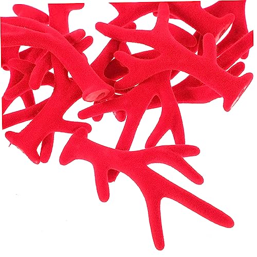 PACKOVE 100 Stück Geweih Stirnband Reh Hirschgeweih Ornamente Geweih für Haarspangen Dekoration LED weihnachtsdeko Geweih-Cosplay Mini Geweih Künstliches Hirschgeweih Beflocktes Tuch rot von PACKOVE