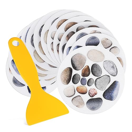 PACKOVE 12 Blatt Rutschfeste Badewannen Sticker Bunte Stein Motive Durchmesser mit Schaber Selbstklebend für Sicheren Bad und Dusche Einfach Anzubringen Entfernen von PACKOVE