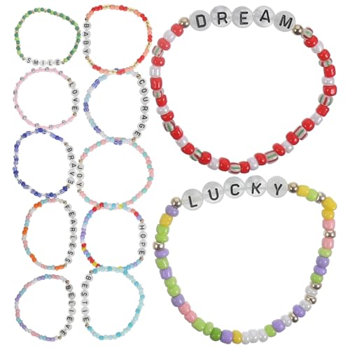 PACKOVE 12 Stck Teiliges Perlenarmband für Mädchen Bunte Handgefertigte Armbänder mit Leuchtenden Buchstaben Modische Schmuckstücke für Alltag Geburtstage und Partys Bequemer von PACKOVE