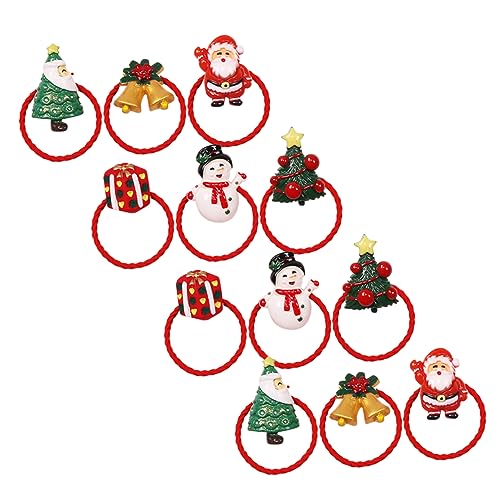 PACKOVE 12 Stück Teiliges Weihnachts Haargummi Set für Damen Elastische Ponytail Halter Bequeme Schonende Haargummis Festliche Weihnachtsmotive mit Weihnachtsmann Baum und Schneemann für von PACKOVE