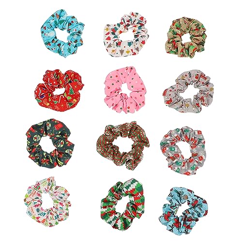 PACKOVE 12 Stück Teiliges Weihnachts Haargummi mit Elastischen Bunten Scrunchies für Damen und Mädchen Dehnbar Leicht Modisch als Haarschmuck und Accessoire für Festliche Frisuren von PACKOVE