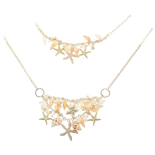 PACKOVE Schmuck Damen Mit Halsketten Und Armband Muschel Sterne Zierliche Damenhalskette Und Damenarmband Passend Für Abschlussball Hochzeit Party von PACKOVE
