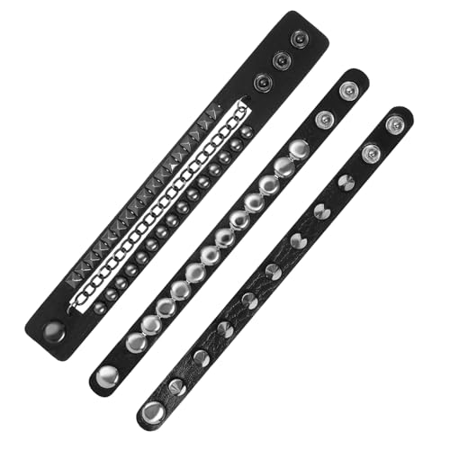 PACKOVE Punk Lederarmband Satz mit Nieten Unisex Armband PU Verstellbare Manschette für Männer und Frauen Modisches Armband für Halloween und Besondere Anlässe von PACKOVE
