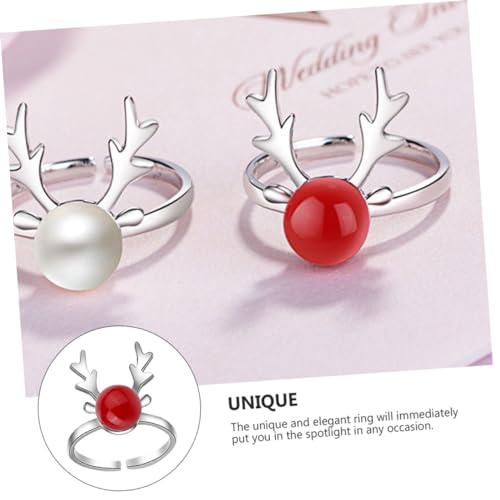 PACKOVE 1stk Elch-perlen-ring Weihnachtsperlenring Elchring Damenringe Weihnachten Offener Ring Eleganter Fingerring Fingerzubehör Schmuck Fräulein Rot Kupfer Empfindlich von PACKOVE