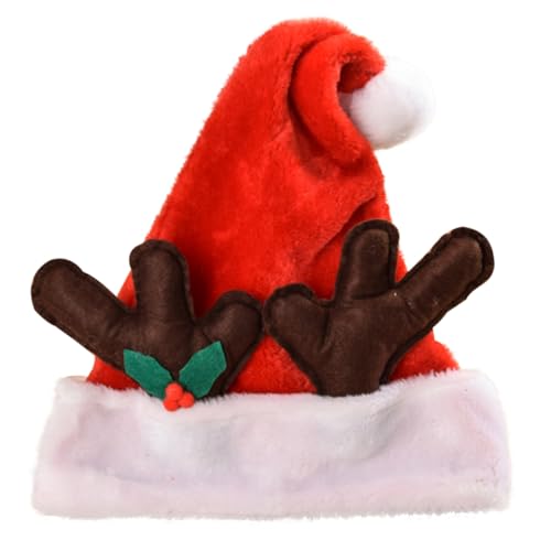 PACKOVE 1stk Geweih Weihnachtsmütze Gehäkeltes Stirnband Bedruckte Weihnachtsmütze Partyzubehör Für Erwachsene Feiertagsparty Liefert Hüte Geschenktasche Kurzer Plüsch Kind Weihnachten Rot von PACKOVE