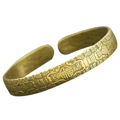 PACKOVE Retro Chinesischer Stil Armreif Messing Offenes Manschettenarmband mit Segen Antikes Design für Damen Handgelenk Dekoration für Anlässe von PACKOVE