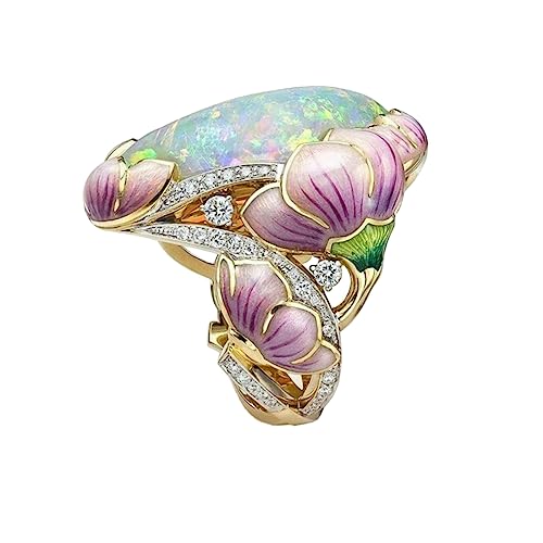 PACKOVE Opalstein-gießring Für Damen Floraler Schmuckring Fingerring Mit Farbigen Zeichen Damenschmuckzubehör von PACKOVE