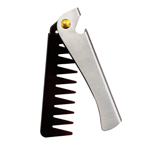 PACKOVE Faltbarer Haarkamm Aus Rostfreiem Stahl Mit Ergonomischem Griff Tragbarer Stylingkamm Für Männer Für Bartpflege Und Haardesign Antistatisch Und Hautfreundlich von PACKOVE
