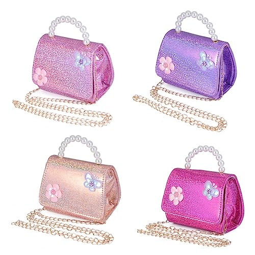 PACKOVE Mini Perlen-Handtasche Für Junge Mädchen Stilvolle Umhängetasche Mit Abnehmbarem Schultergurt Und Eleganter Blumendekoration in Violett Für Spielzeug Und Snacks von PACKOVE