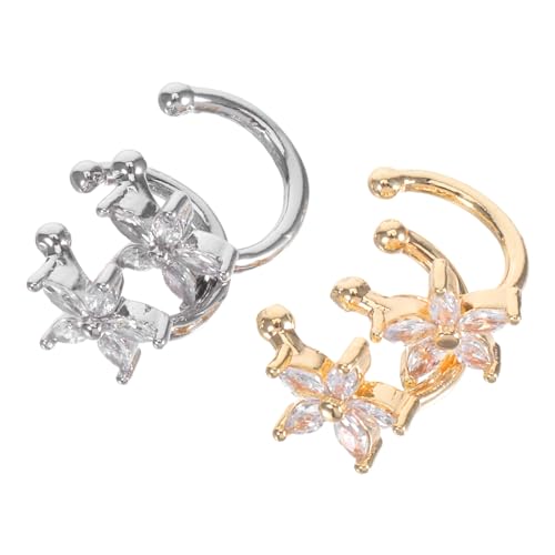 PACKOVE 2 Paar Blumige Ohrclips mit Zirkonia Verstellbare Ohrmanschetten für Frauen und Mädchen Non Piercing Komfortabel für Empfindliche Haut Modisch für Geburtstag und Hochzeit von PACKOVE