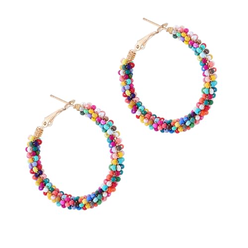 PACKOVE 2 Paare Boho Perlen Creolen Ohrringe Damen Bunte Kreisförmige Ohrschmuck Leicht Kombinierbar Modisch Exaggerated Stilvolle Accessoires für Alltag und Reisen von PACKOVE