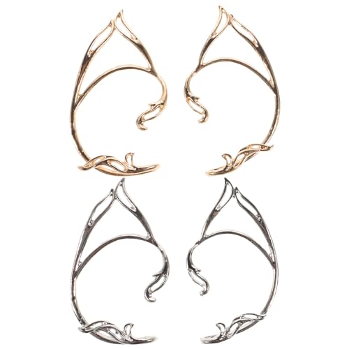 PACKOVE 2 Paare Elfenohren Schmuck Ohrclips Mädchen Ohrmanschette Elfen Ohren Ohr Crawler Ohr Haken Wrap Ohrring Ohr Fee Kostüm Damen für Mädchen Hochzeit Schmuck von PACKOVE
