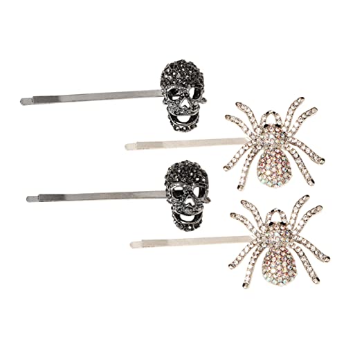 PACKOVE 2 Paare Halloween Haarklammern mit Kristallen Spinnen und Schädel Design für Kostüme und Partys als Haarschmuck für Damen und Cosplay von PACKOVE