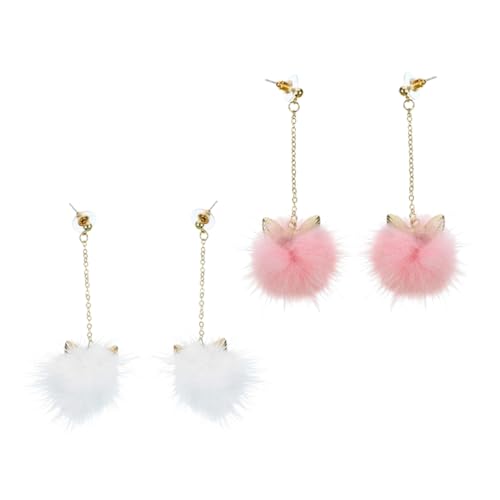 PACKOVE 2 Paare Katzenohrringe mit Fellbällen Baumelnde Winter Ohrringe Weibliche Temperament Accessoires für Herbst und Kalte Jahreszeit von PACKOVE