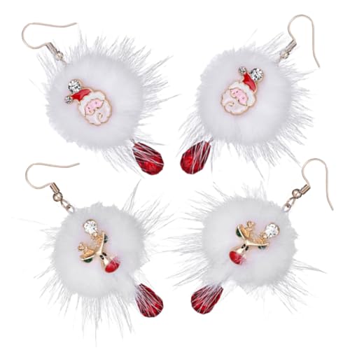 PACKOVE 2 Paare Weiche Weihnachts Ohrringe Flauschige Pom Pom Ohrhänger mit und Weihnachtsmann Anhänger Leichtes Langlebiges Schmuckset für Damen und Mädchen Festliche Partyaccessoires von PACKOVE