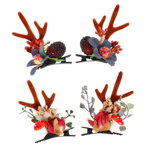 PACKOVE 2 Paare Weihnachts Haarclips mit Rentiergeweih und Beeren Festliche Haaraccessoires für Mädchen und für Weihnachtsfeiern und Stylische Frisuren von PACKOVE