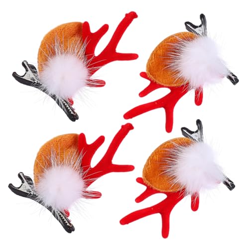 PACKOVE 2 Paare Weihnachts Haarspangen Rentier Geweih Haarklammern mit Plüschkugeln Langlebige Geruchsfreie Weihnachtskostüm Accessoires für Damen und Einfach zu Befestigen und Vielseitig von PACKOVE