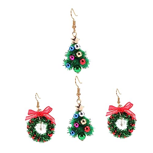 PACKOVE 2 Paare Weihnachtsohrringe Weihnachtsbaum und Blumenkranz Ohrhänger Damen Festliche Party Ohrringe Kreativer Schmuck für Frauen von PACKOVE