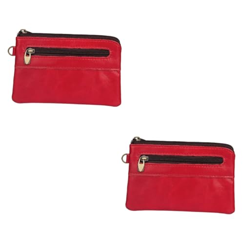 PACKOVE 2 STK Herren-geldbörsen Retro-Tasche Mit Reißverschluss Geldbörsen Für Damen Münzbeutel Für Männer Damen Geldbörse Mini-geldbörse Für Männer Rot Mann Ledertasche Jahrgang von PACKOVE