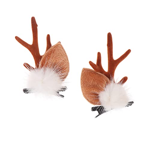 PACKOVE 2 STÜCK Teiliges Weihnachts Haarspangen für Mädchen Kuschelige Plüsch Geweih Designs mit Weißen Bommel Weihnachtliche Haarschmuck Clips für Party Alltag und Festliche Anlässe von PACKOVE