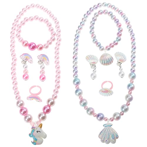 PACKOVE 2 Sätze Halsketten-set Für Kinder Eine Halskette Ohrringe Mädchen Halskette Armband Ring Halskette Armband Ohrring Ring Mädchen Schmuck Rosa Niedlich Acryl Geschenk Baby von PACKOVE