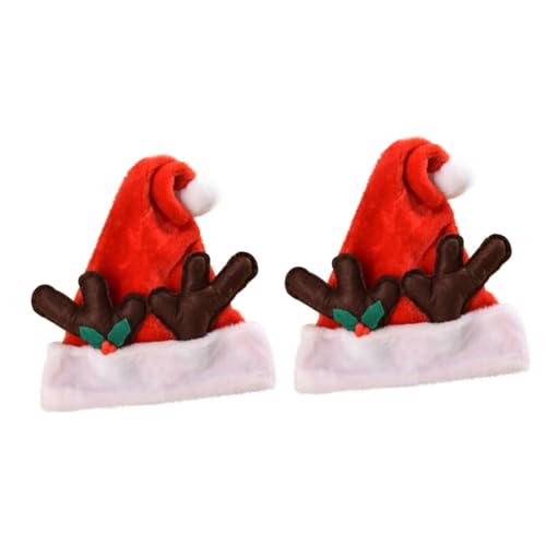 PACKOVE 2 Stk Geweih Weihnachtsmütze Rot Weihnachtsmütze-Stirnband Stoffhut Kinderkleidung Hüte bedruckte Weihnachtsmütze entzückender Festivalhut Weihnachten Kopfbedeckung Geschenktasche von PACKOVE