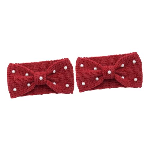 PACKOVE 2 Stk Stirnband gestricktes Haarband damen stirnbänder Turbinen für Damen Perlenstirnbänder Haargummi haarschmuck Perlenhaarband Bowknot-Kopfbedeckungen Krawatte eben rot von PACKOVE